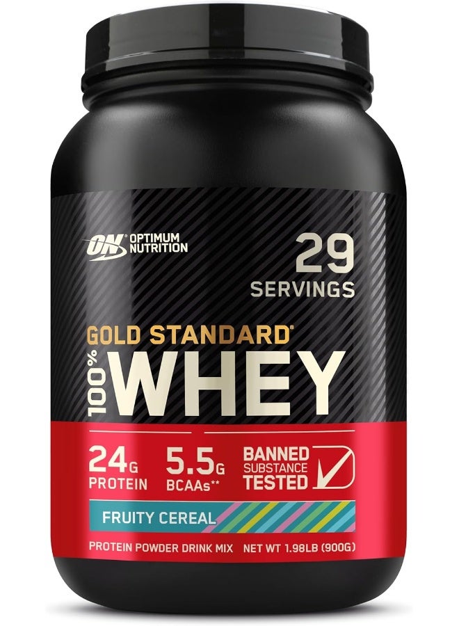 Optimum Nutrition Gold Standard 100% Whey Protein Powder Primary Source Isolate, 24 Grams Of Protein For Muscle Support And Recovery - Fruity Cereal, 29 Servings, 900 Grams - Image 1