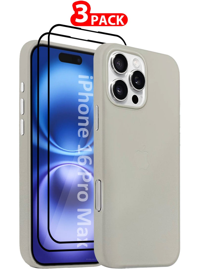MARGOUN - (for Apple iPhone 16 Pro Max) 3Packs, Leather Case Compatible with Magsafe Anti-Scratch Leather Case Shockproof Drop Proof Protective Slim Case with 3D Screen Protector Grey - Image 1