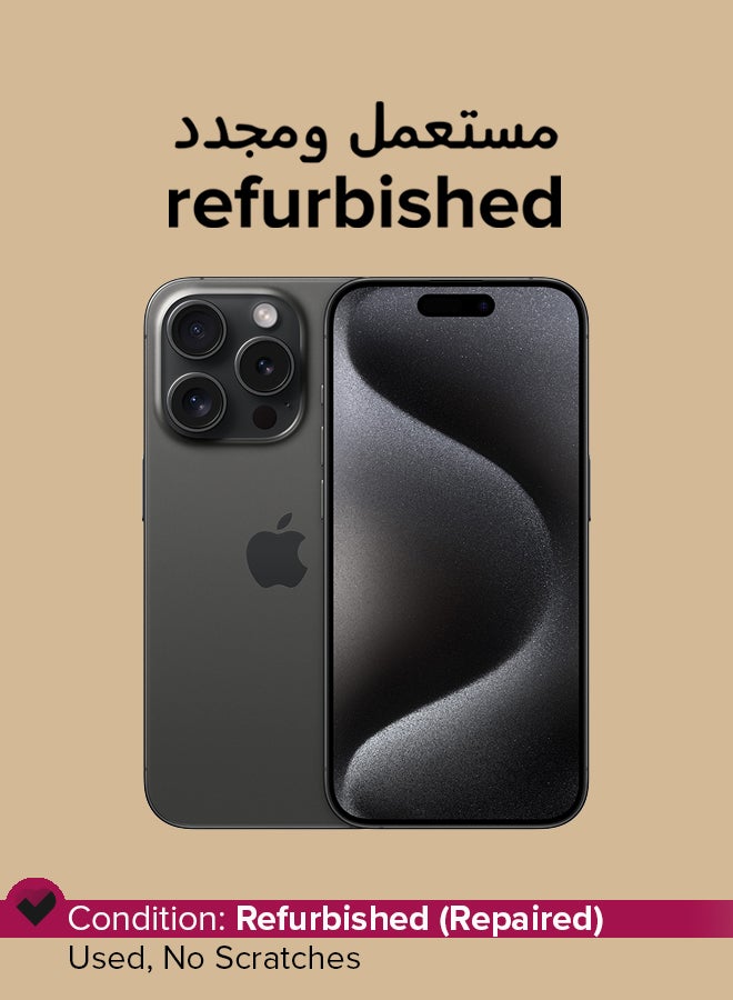 ابل  مجدد - آيفون 15 برو 256 جيجابايت أسود تيتانيوم 5G مع فيس تايم - Image 1