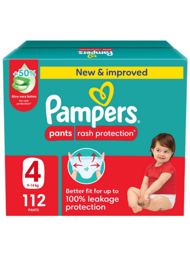 Pampers Rash Protection Pants Diapers, Size 4, 9-14kg, Giant Box, 112 Count - Image 1