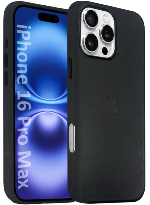 (for Apple iPhone 16 Pro Max) Leather Case Compatible with Magsafe Anti-Scratch Leather Case Shockproof Drop Proof Protective Slim Case Black