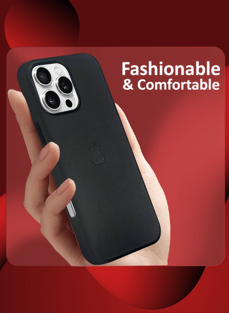 مارجون - (for Apple iPhone 16 Pro Max) Leather Case Compatible with Magsafe Anti-Scratch Leather Case Shockproof Drop Proof Protective Slim Case Black - Image 1
