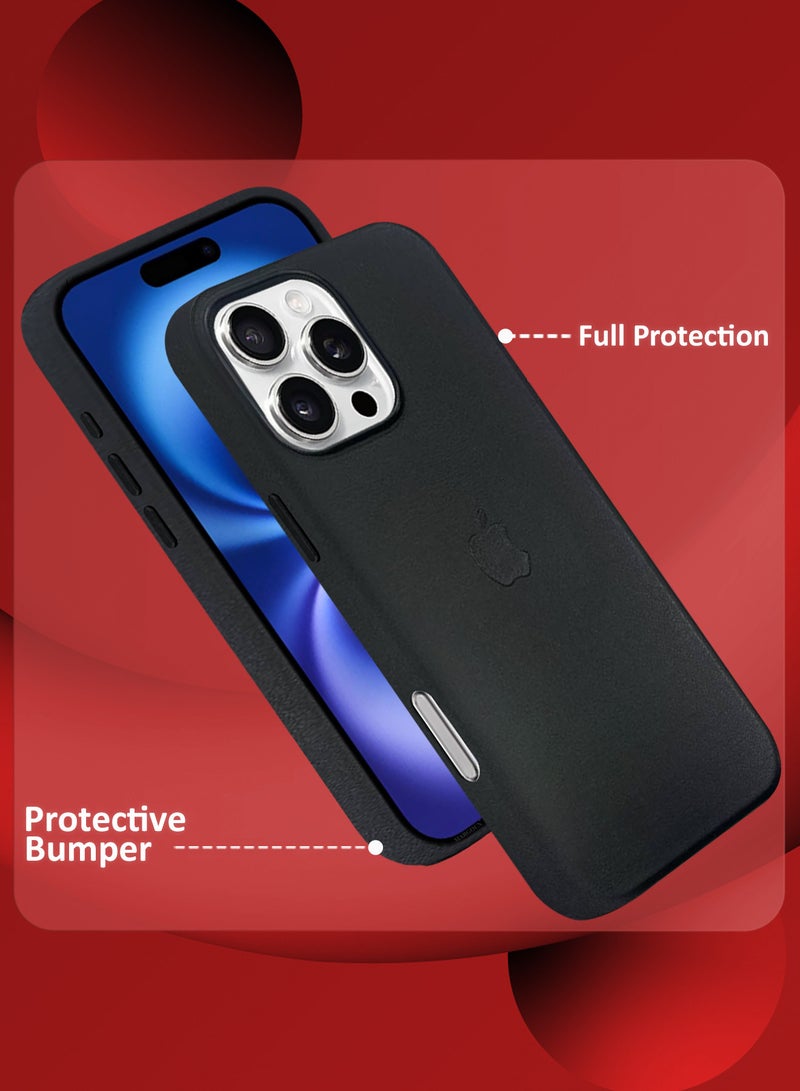 مارجون - (for Apple iPhone 16 Pro Max) Leather Case Compatible with Magsafe Anti-Scratch Leather Case Shockproof Drop Proof Protective Slim Case Black - Image 1