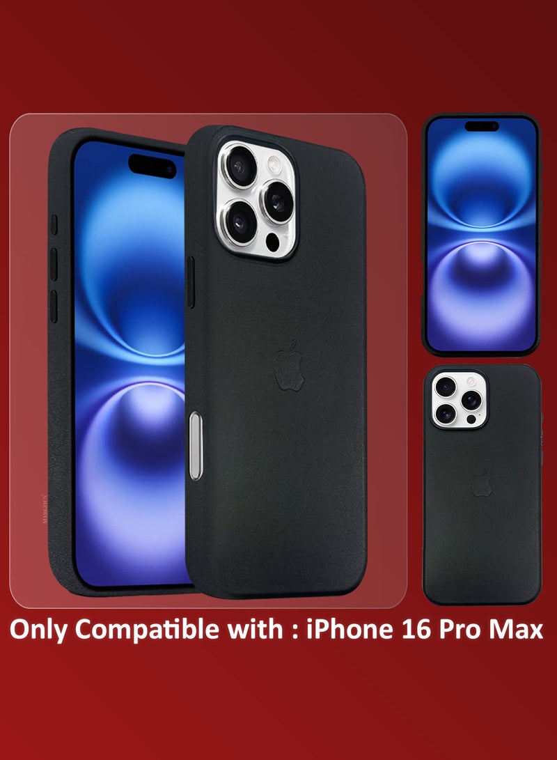 مارجون - (for Apple iPhone 16 Pro Max) Leather Case Compatible with Magsafe Anti-Scratch Leather Case Shockproof Drop Proof Protective Slim Case Black - Image 1