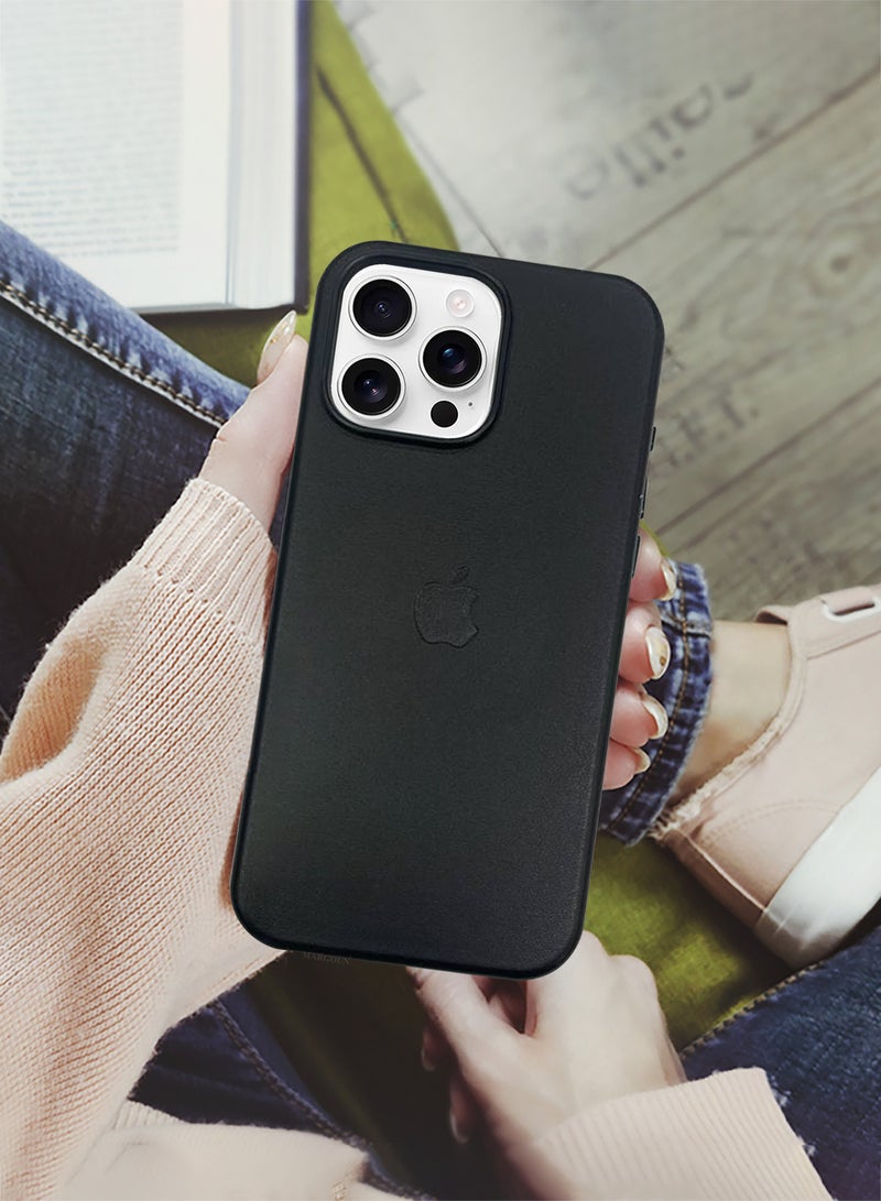 مارجون - (for Apple iPhone 16 Pro Max) Leather Case Compatible with Magsafe Anti-Scratch Leather Case Shockproof Drop Proof Protective Slim Case Black - Image 1