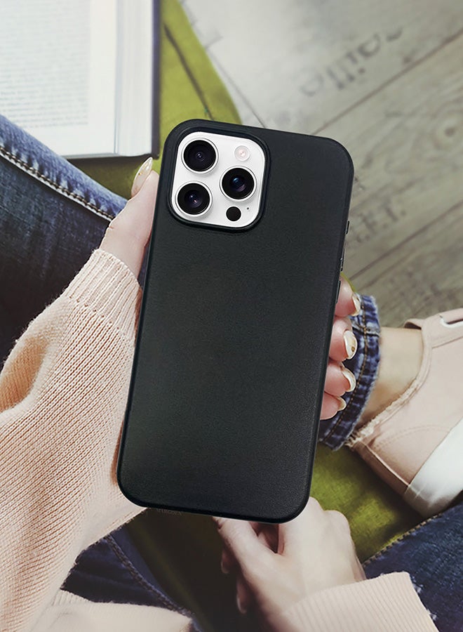 MARGOUN MagSafe Leather Case Cover for Apple iPhone 16 Pro Max, Anti-Scratch Leather Case Shockproof Drop Proof Protective Slim Case - Black  - Image 5