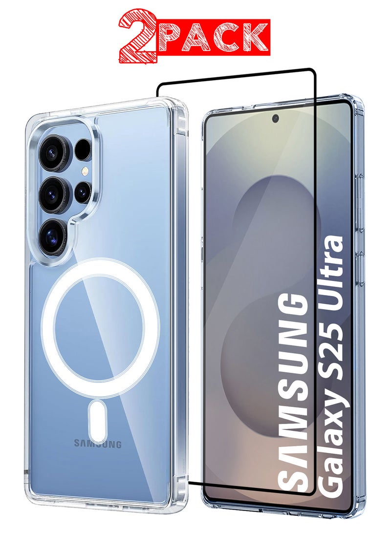 MARGOUN (for Samsung Galaxy S25 Ultra) 2Packs, Clear Magnetic Ring Case Ultra Slim and Protective with 3D Shock Proof Screen Protector Clear - Image 1