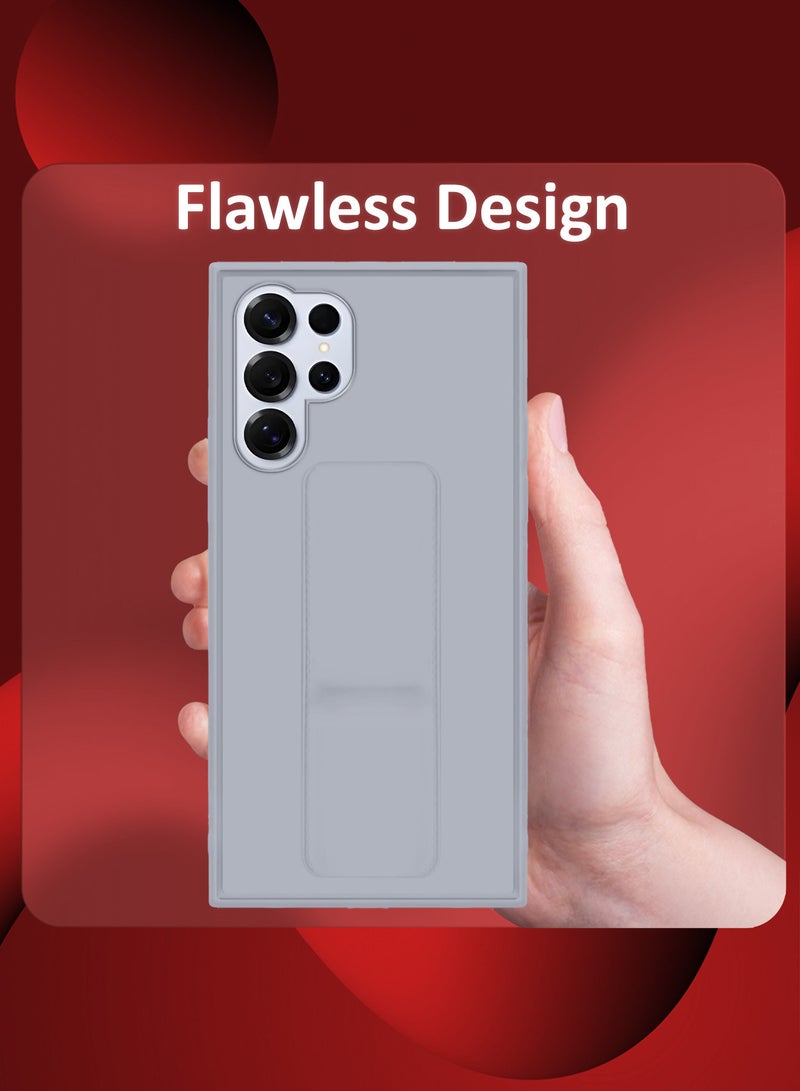 MARGOUN (for Samsung Galaxy S25 Ultra) Case Premium PU Leather with Stand Function, Shockproof and Anti Scratch Finger Grip Case Cover Grey - Image 5