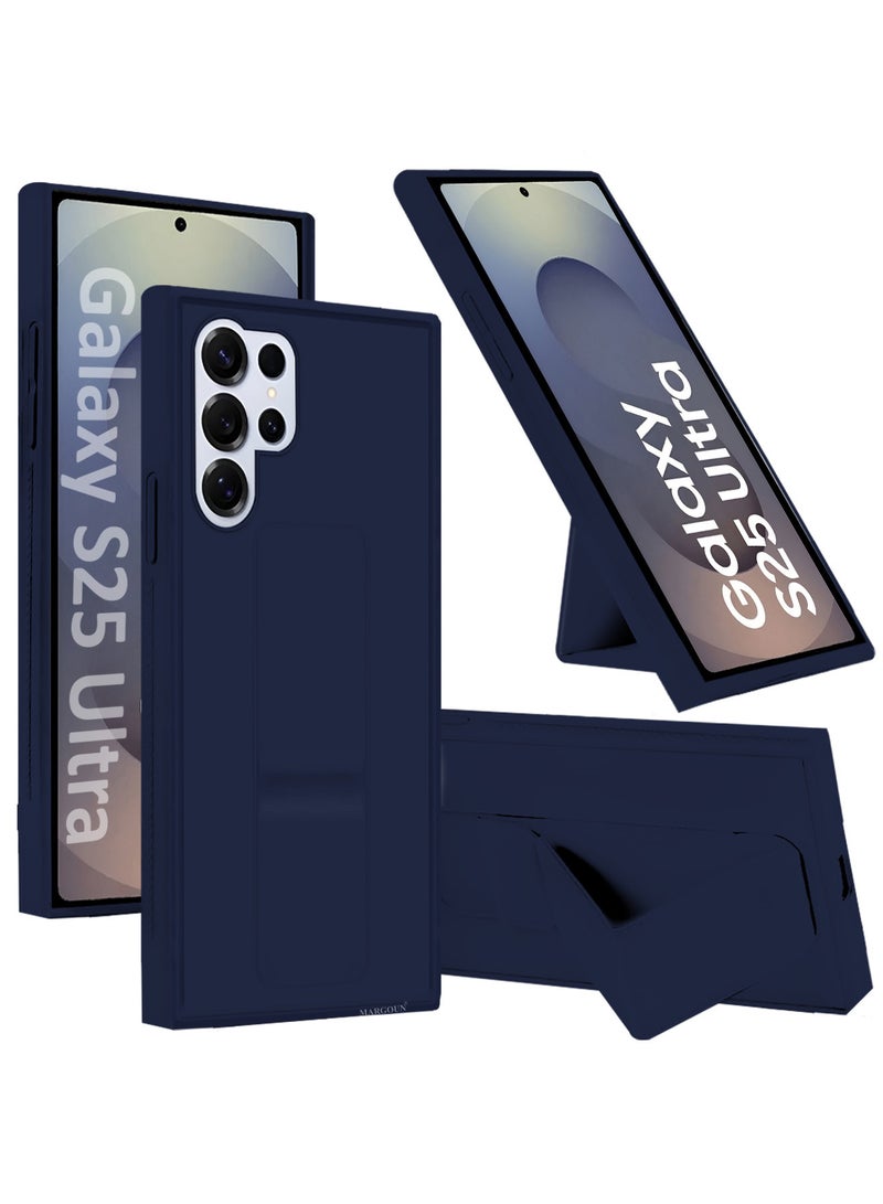 MARGOUN (for Samsung Galaxy S25 Ultra) Case Premium PU Leather with Stand Function, Shockproof and Anti Scratch Finger Grip Case Cover Dark Blue - Image 1