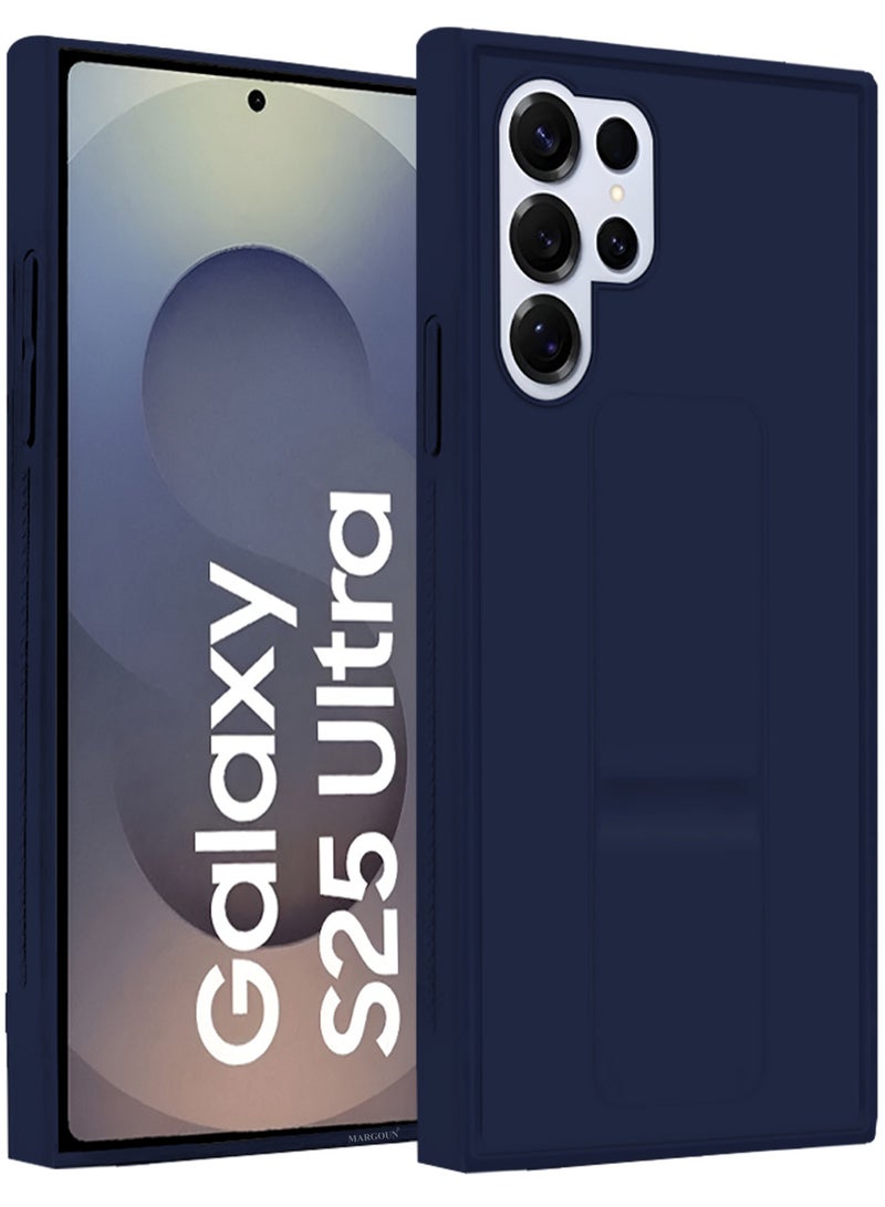 MARGOUN (for Samsung Galaxy S25 Ultra) Case Premium PU Leather with Stand Function, Shockproof and Anti Scratch Finger Grip Case Cover Dark Blue - Image 2