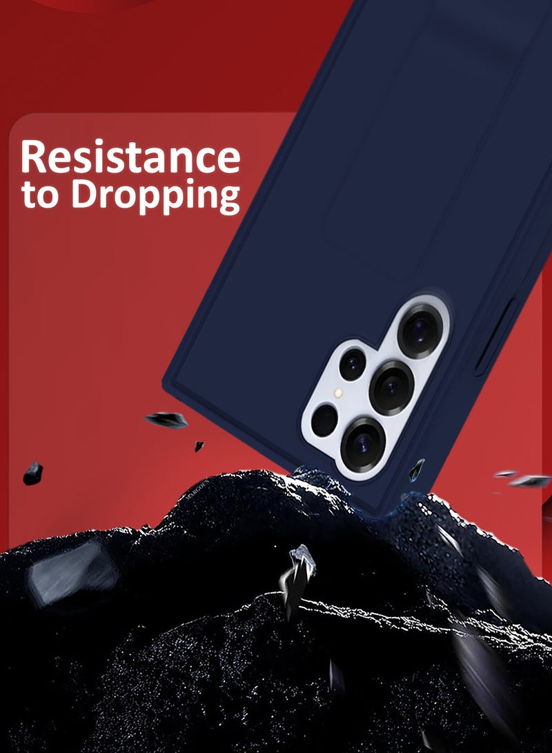 MARGOUN (for Samsung Galaxy S25 Ultra) Case Premium PU Leather with Stand Function, Shockproof and Anti Scratch Finger Grip Case Cover Dark Blue - Image 4