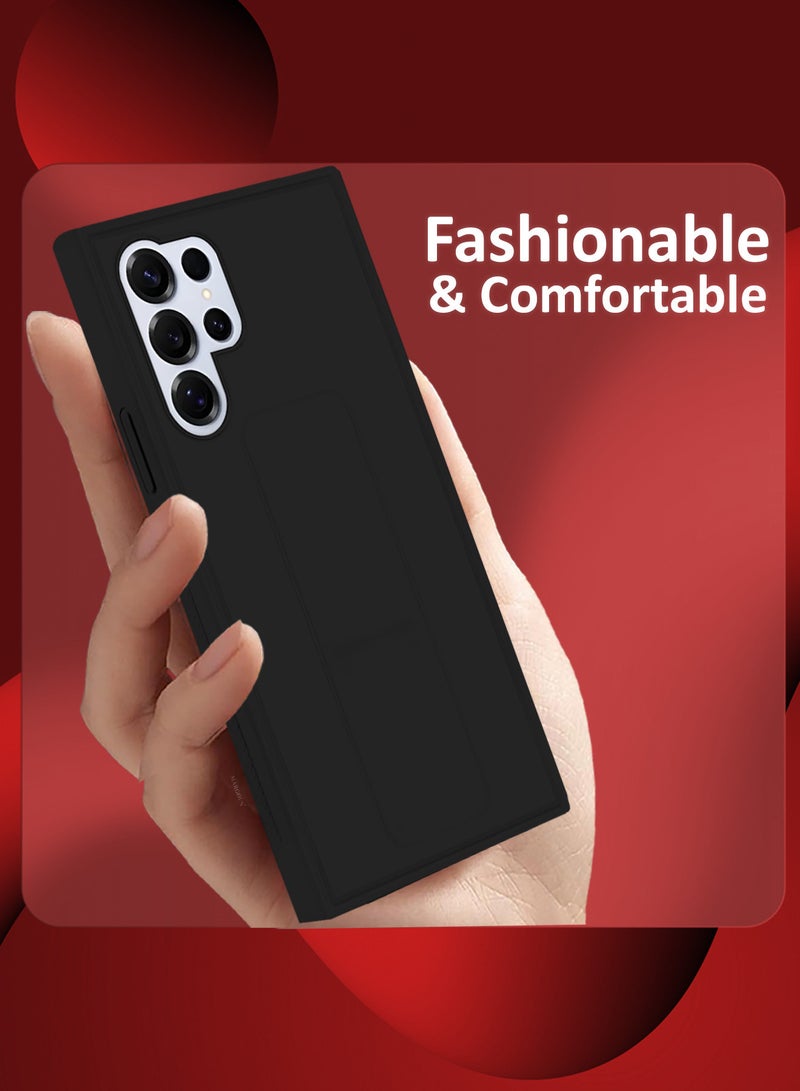 MARGOUN (for Samsung Galaxy S25 Ultra) Case Premium PU Leather with Stand Function, Shockproof and Anti Scratch Finger Grip Case Cover Black - Image 4