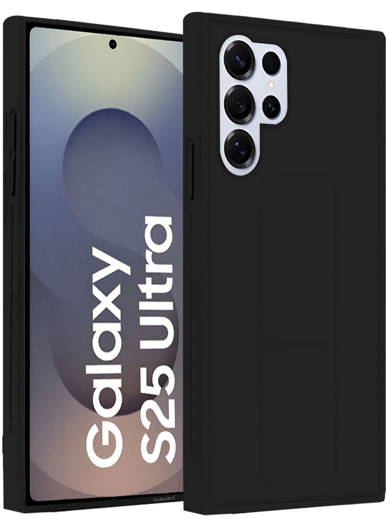 MARGOUN (for Samsung Galaxy S25 Ultra) Case Premium PU Leather with Stand Function, Shockproof and Anti Scratch Finger Grip Case Cover Black - Image 2