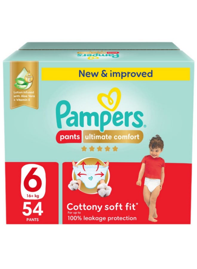 بامبرز حفاضات بنطلون راحة قصوى، الحجم 6، 16+ كجم، صندوق عملاق، 54 قطعة - Image 1