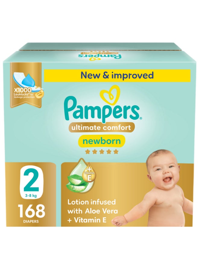 Pampers Ultimate Comfort Taped Diapers, Size 2, 3-8kg, Giant Saving Pack, 168 Count  - Image 1