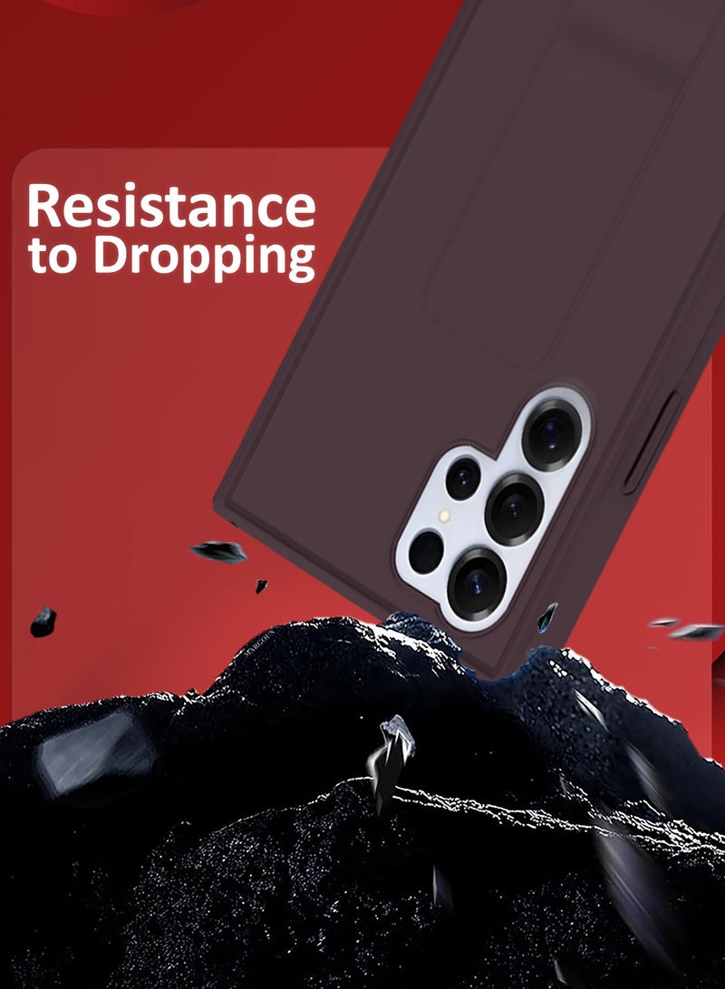 MARGOUN (for Samsung Galaxy S25 Ultra) Case Premium PU Leather with Stand Function, Shockproof and Anti Scratch Finger Grip Case Cover Merlot - Image 3