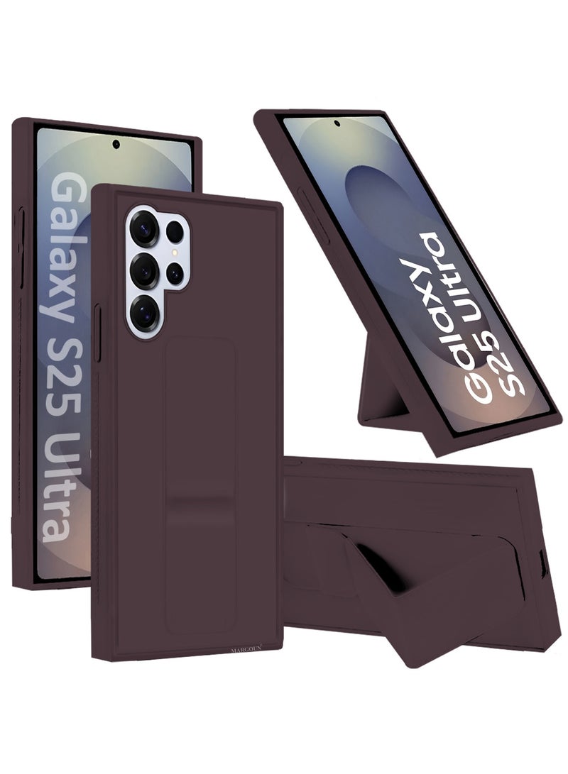 MARGOUN (for Samsung Galaxy S25 Ultra) Case Premium PU Leather with Stand Function, Shockproof and Anti Scratch Finger Grip Case Cover Merlot - Image 1