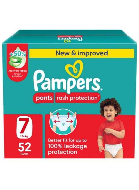 Rash Protection Pants Diapers, Size 7, 17+kg, Jumbo Box, 52 Count