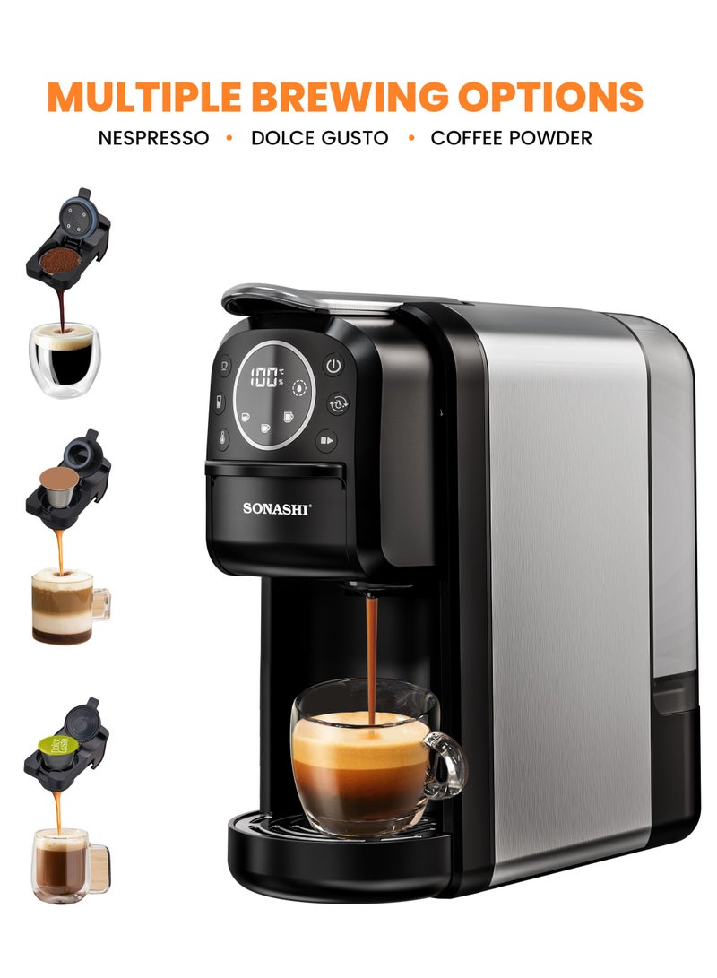 SONASHI - Buy 3 in 1 Multi Capsule Coffee Machine and Get  - Dual Cup Waffle Maker | Digital Touch Coffee Maker with Non-Stick Waffle Maker | Nespresso/Dolce Gusto/Coffee Powder Coffee Machine 700 ml 1400 W SCM-4984 + SWM-867 Black/Grey - Image 1