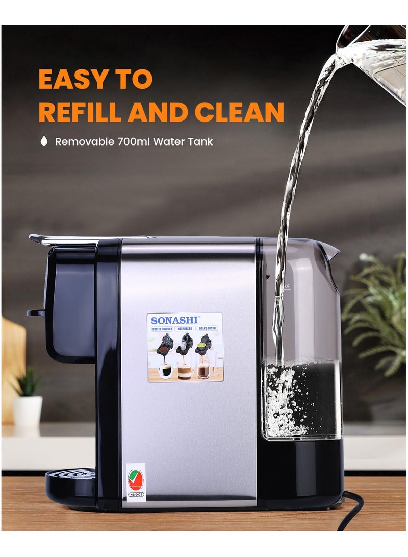 SONASHI - Buy 3 in 1 Multi Capsule Coffee Machine and Get  - Dual Cup Waffle Maker | Digital Touch Coffee Maker with Non-Stick Waffle Maker | Nespresso/Dolce Gusto/Coffee Powder Coffee Machine 700 ml 1400 W SCM-4984 + SWM-867 Black/Grey - Image 1