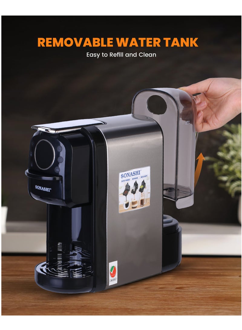 SONASHI - Buy 3 in 1 Multi Capsule Coffee Machine and Get  - Dual Cup Waffle Maker | Digital Touch Coffee Maker with Non-Stick Waffle Maker | Nespresso/Dolce Gusto/Coffee Powder Coffee Machine 700 ml 1400 W SCM-4984 + SWM-867 Black/Grey - Image 1