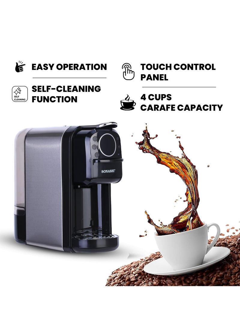 SONASHI - Buy 3 in 1 Multi Capsule Coffee Machine and Get  - Dual Cup Waffle Maker | Digital Touch Coffee Maker with Non-Stick Waffle Maker | Nespresso/Dolce Gusto/Coffee Powder Coffee Machine 700 ml 1400 W SCM-4984 + SWM-867 Black/Grey - Image 1