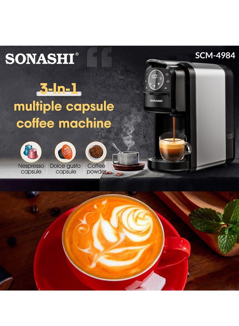 SONASHI - Buy 3 in 1 Multi Capsule Coffee Machine and Get  - Dual Cup Waffle Maker | Digital Touch Coffee Maker with Non-Stick Waffle Maker | Nespresso/Dolce Gusto/Coffee Powder Coffee Machine 700 ml 1400 W SCM-4984 + SWM-867 Black/Grey - Image 1