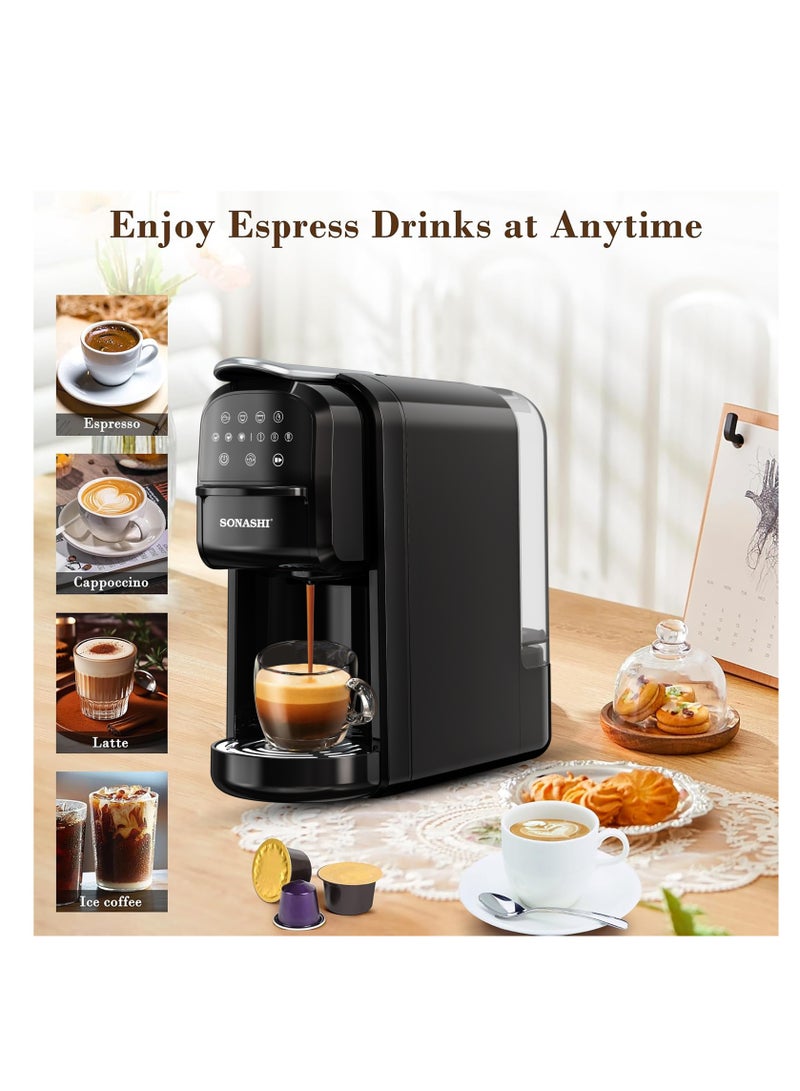SONASHI - Buy 3 in 1 Multi Capsule Coffee Machine and Get  - Cake Pop Maker (12 Pcs) | Digital Touch Coffee Maker with Non-Stick Baking Cake Pop Maker | Nespresso/Dolce Gusto/Coffee Powder Coffee Machine 700 ml 1400 W SCM-4985 + SCPM-872 Black - Image 1