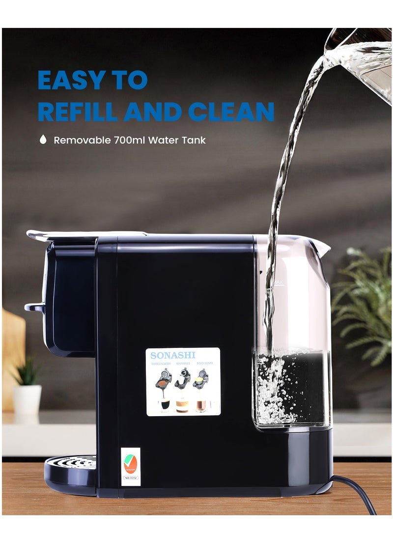 SONASHI - Buy 3 in 1 Multi Capsule Coffee Machine and Get  - Cake Pop Maker (12 Pcs) | Digital Touch Coffee Maker with Non-Stick Baking Cake Pop Maker | Nespresso/Dolce Gusto/Coffee Powder Coffee Machine 700 ml 1400 W SCM-4985 + SCPM-872 Black - Image 1