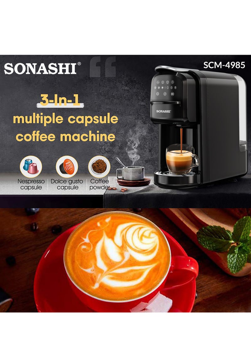 SONASHI - Buy 3 in 1 Multi Capsule Coffee Machine and Get  - Cake Pop Maker (12 Pcs) | Digital Touch Coffee Maker with Non-Stick Baking Cake Pop Maker | Nespresso/Dolce Gusto/Coffee Powder Coffee Machine 700 ml 1400 W SCM-4985 + SCPM-872 Black - Image 1