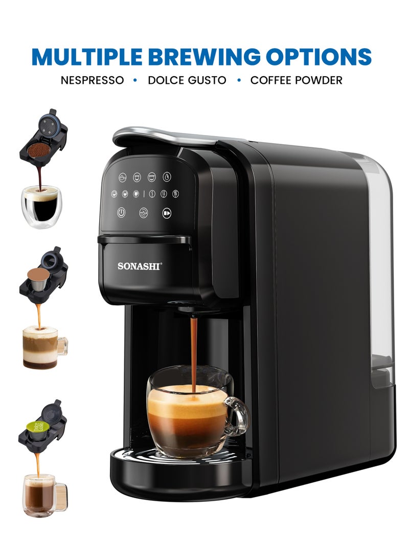 SONASHI - Buy 3 in 1 Multi Capsule Coffee Machine and Get  - Cake Pop Maker (12 Pcs) | Digital Touch Coffee Maker with Non-Stick Baking Cake Pop Maker | Nespresso/Dolce Gusto/Coffee Powder Coffee Machine 700 ml 1400 W SCM-4985 + SCPM-872 Black - Image 1