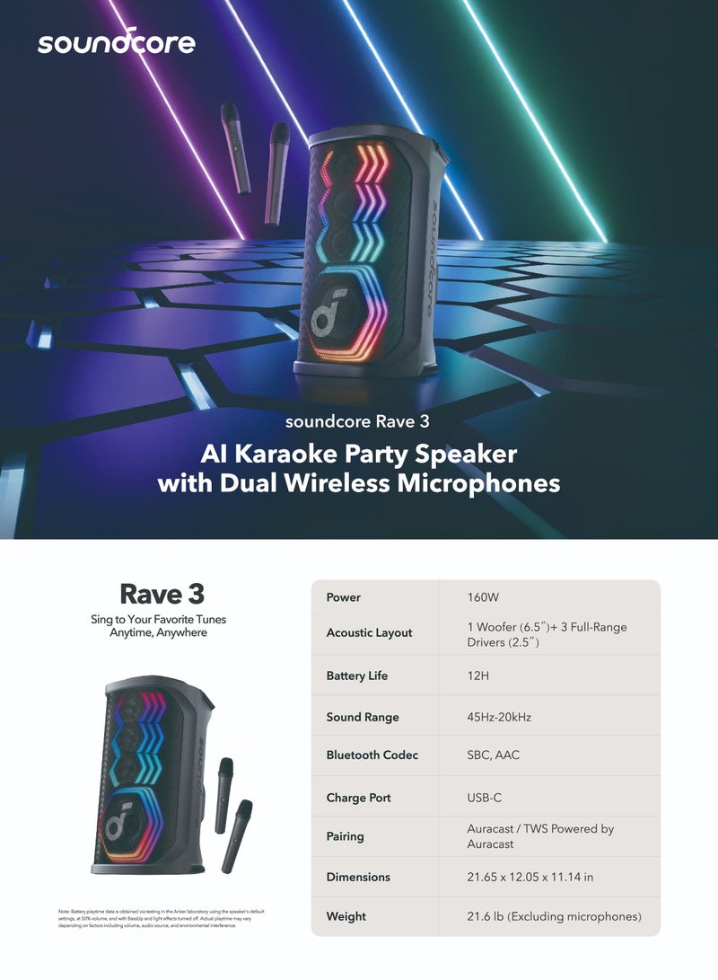 Soundcore - Rave 3 Party Speaker with Microphone New Black - Image 1