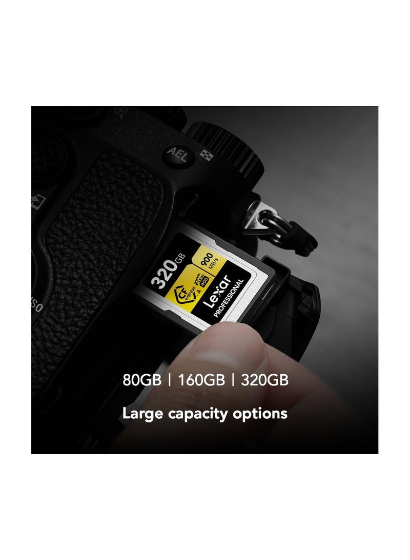 Lexar - Professional 320GB CFexpress Type A Gold Series Memory Card, Up to 900MB/s Read, Cinema-Quality 8K Video, Rated VPG 400 (LCAGOLD320G-RNENG) 320 GB - Image 1