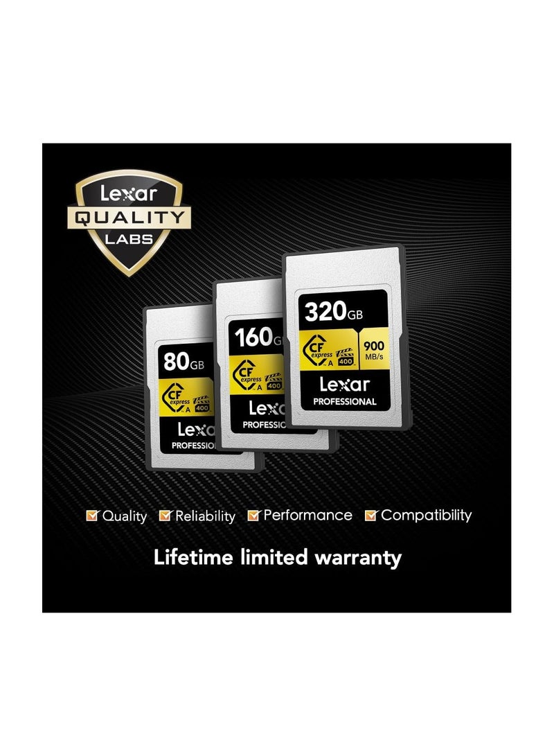 Lexar - Professional 320GB CFexpress Type A Gold Series Memory Card, Up to 900MB/s Read, Cinema-Quality 8K Video, Rated VPG 400 (LCAGOLD320G-RNENG) 320 GB - Image 1