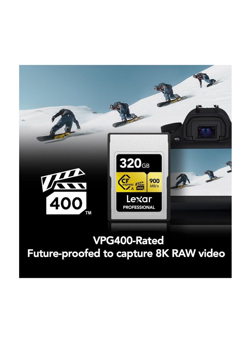 Lexar - Professional 320GB CFexpress Type A Gold Series Memory Card, Up to 900MB/s Read, Cinema-Quality 8K Video, Rated VPG 400 (LCAGOLD320G-RNENG) 320 GB - Image 1