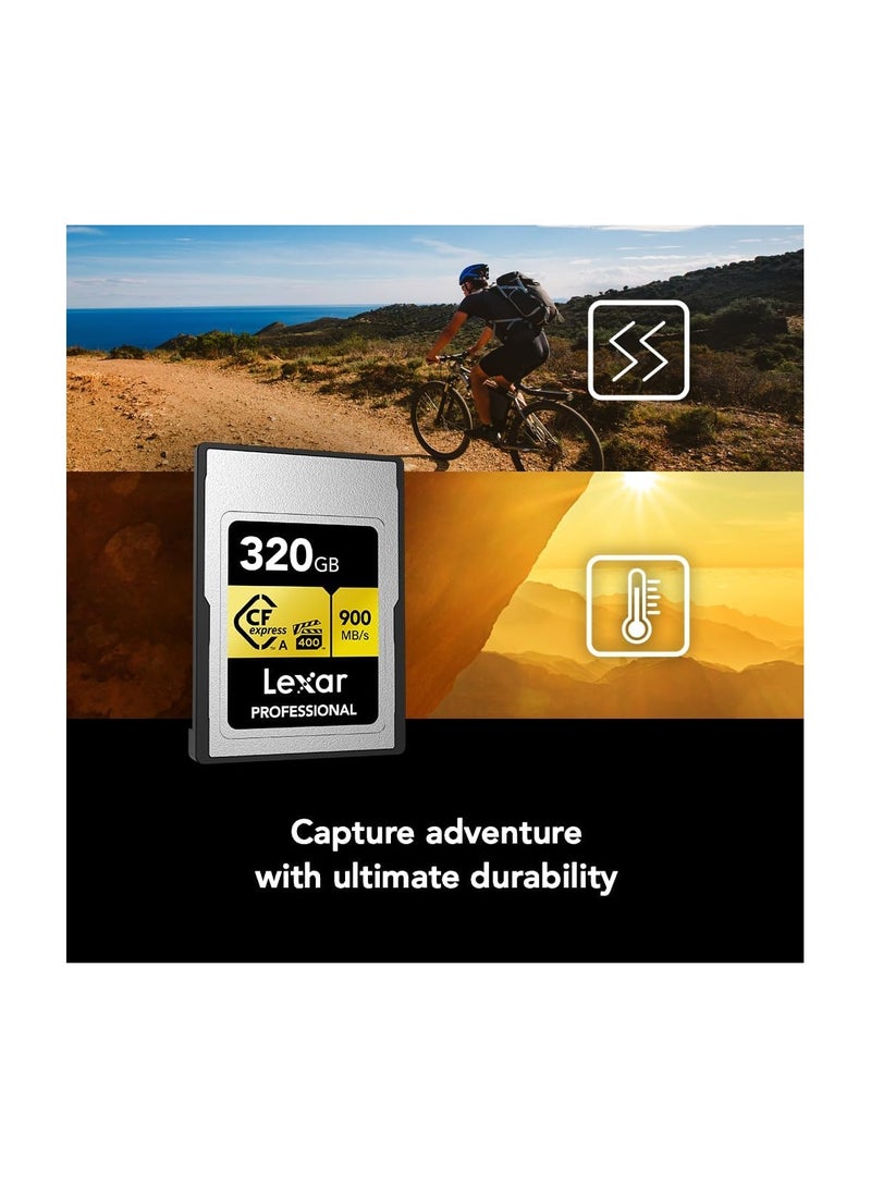 Lexar - Professional 320GB CFexpress Type A Gold Series Memory Card, Up to 900MB/s Read, Cinema-Quality 8K Video, Rated VPG 400 (LCAGOLD320G-RNENG) 320 GB - Image 1