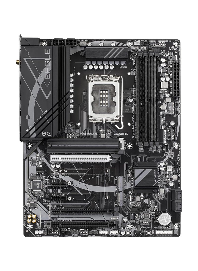 GIGABYTE Z790 EAGLE AX ATX Motherboard, LGA1700 Socket, Intel Z790 Chipset, DDR5 7600(OC) Dual Channel, Up to 256GB, PCIe 5.0 x16 Slot, 3x PCIe 4.0 M.2 NVMe SSD Slots, 4x SATA 6Gb/s, Intel Wi-Fi 6E AX211, Bluetooth 5.3, Realtek 2.5GbE LAN, HDMI 2.1 & DisplayPort 1.2, USB 3.2 Gen 2 Type-C, Q-Flash Plus, Smart Fan 6, ECC/Non-ECC DDR5, 7.1 HD Audio | Z790 EAGLE AX  - Image 2