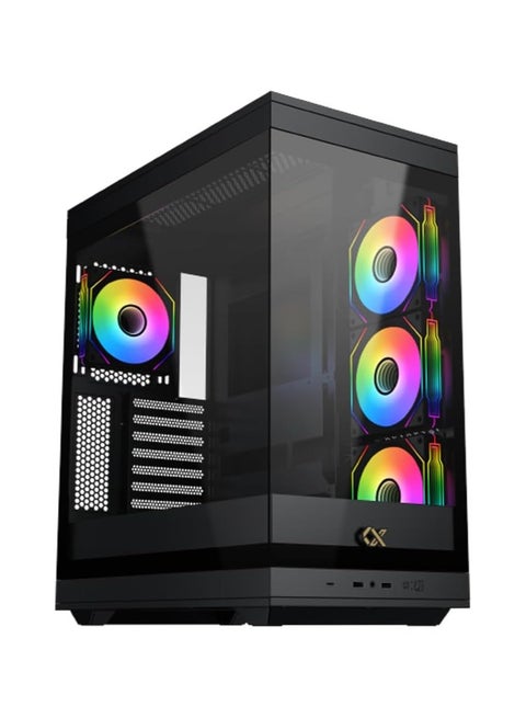 Meta Steel Mid Tower Case - Supports E-ATX, ATX, Micro ATX, Mini ITX, 4 Fans, 4 Drive Bays | Black