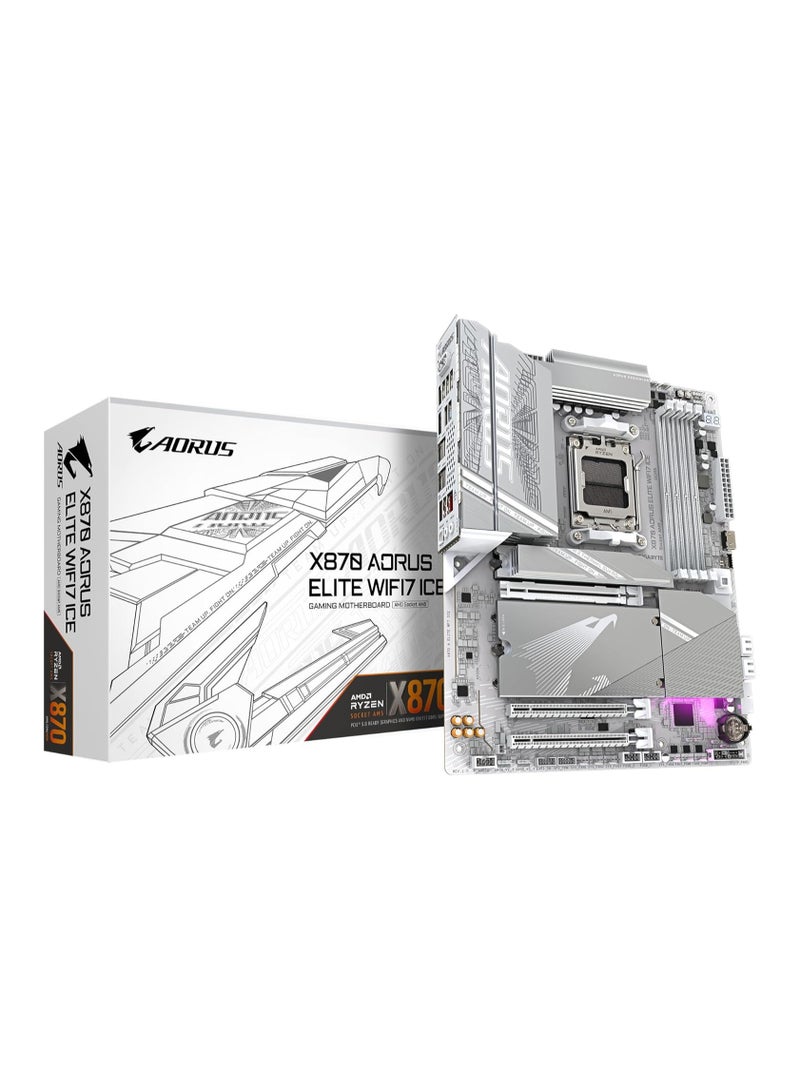 GIGABYTE X870 A Elite WIFI7 Ice Motherboard - Supports AMD Ryzen 9000 CPUs, Digital 16+2+2 Phase VRM, up to 8000MHz DDR5 (OC), 3xPCIe 5.0, Wi-Fi 7, 2.5GbE LAN, USB 4 - Image 1
