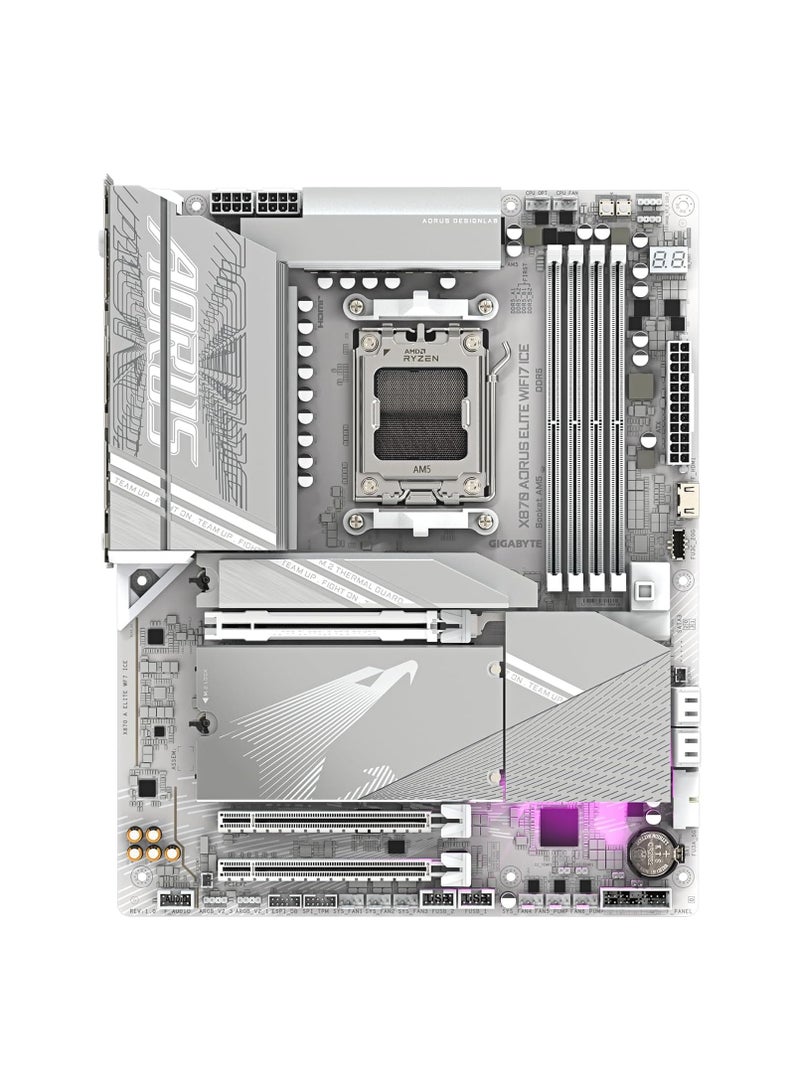 GIGABYTE X870 A Elite WIFI7 Ice Motherboard - Supports AMD Ryzen 9000 CPUs, Digital 16+2+2 Phase VRM, up to 8000MHz DDR5 (OC), 3xPCIe 5.0, Wi-Fi 7, 2.5GbE LAN, USB 4 - Image 2