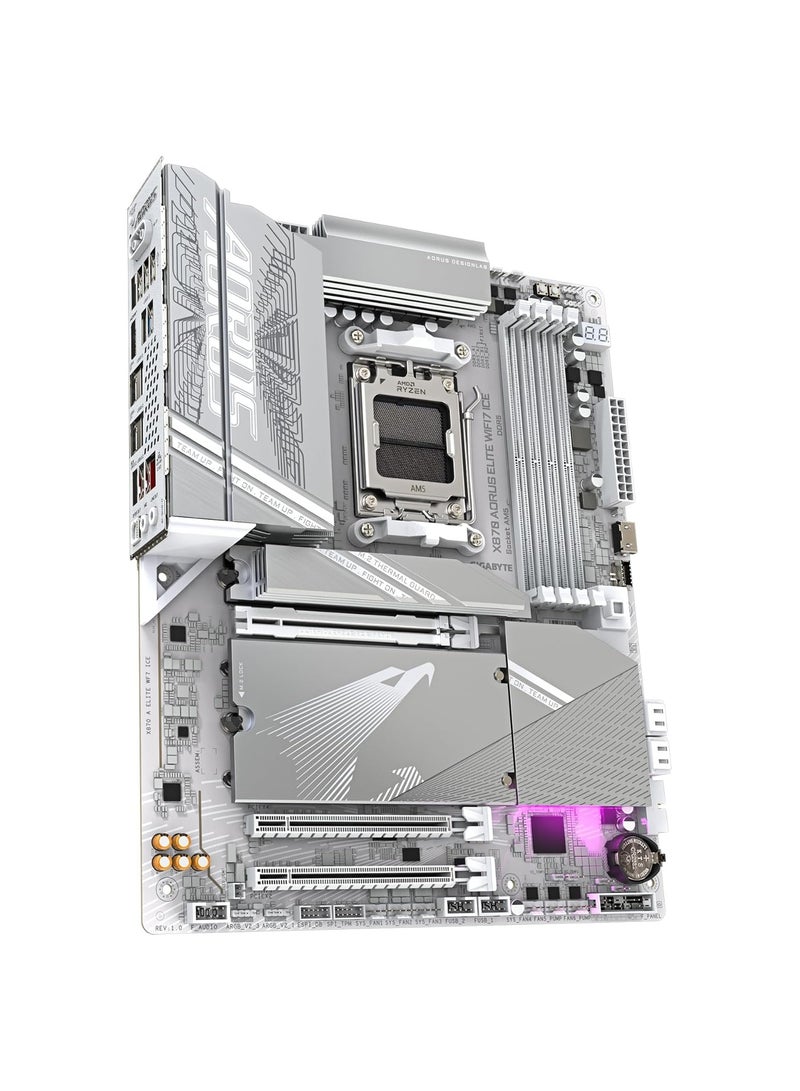 GIGABYTE X870 A Elite WIFI7 Ice Motherboard - Supports AMD Ryzen 9000 CPUs, Digital 16+2+2 Phase VRM, up to 8000MHz DDR5 (OC), 3xPCIe 5.0, Wi-Fi 7, 2.5GbE LAN, USB 4 - Image 3