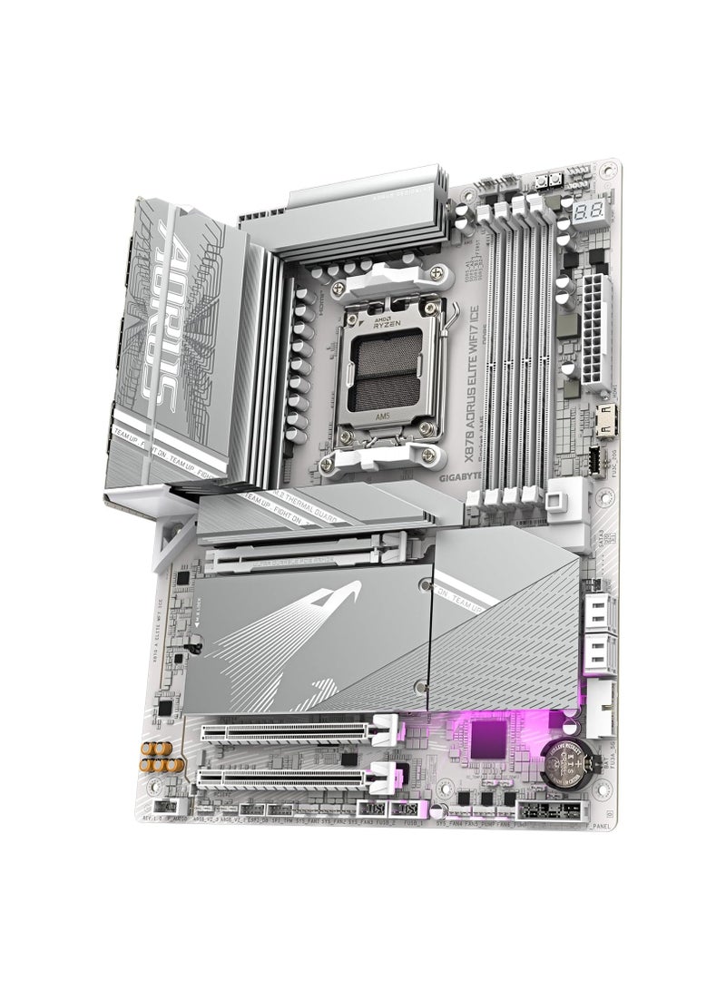 GIGABYTE X870 A Elite WIFI7 Ice Motherboard - Supports AMD Ryzen 9000 CPUs, Digital 16+2+2 Phase VRM, up to 8000MHz DDR5 (OC), 3xPCIe 5.0, Wi-Fi 7, 2.5GbE LAN, USB 4 - Image 4