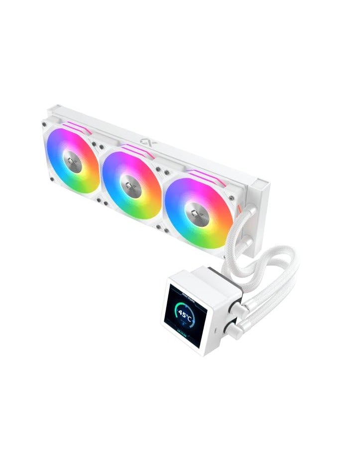 Connect 360 Liquid Cooler for Desktop - White, 120x27x397mm, 2100 RPM, 240 CFM, 3.4" LCD Pump Head, Intel/AMD Support | White