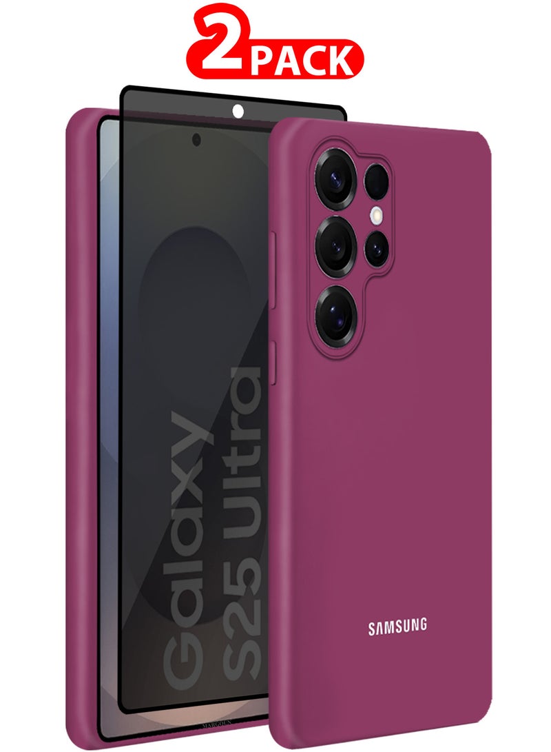 MARGOUN (for Samsung Galaxy S25 Ultra) 2Packs, Case Cover Ultra-Durable Soft Silicone Protective with Precise Cutouts and Anti-Slip Grip with Privacy Screen Protector Burgundy - Image 1