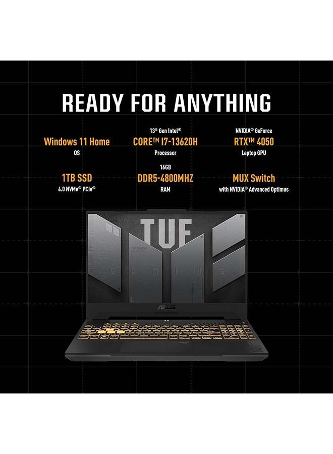 ASUS - TUF Gaming F15 15.6-Inch Display, Core i7-13620H Processor/16GB RAM/1TB SSD/6GB Nvidia GeForce RTX 4050 Graphics/Windows 11 Home English/Arabic Jaeger Gray - Image 1