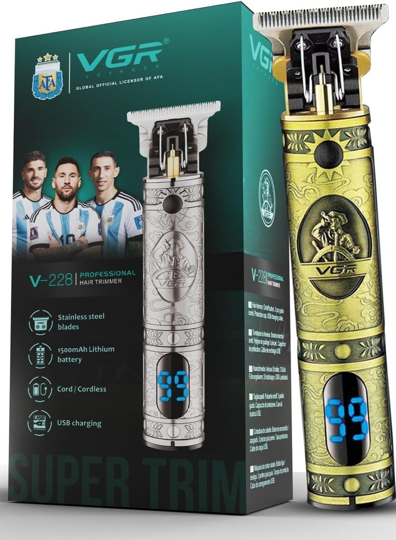 VGR Professional Cordless Hair Trimmer  Style, Rechargeable, LED Display  V-228 silver - Image 1