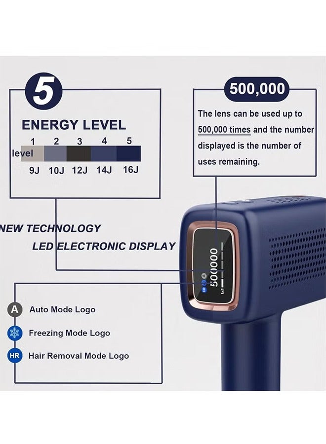 MLAY T14 Painless Ice Compress Laser Hair Removal Device,500,000 Flashes Epilator For Whole Body Bikini Line Arm Armpit Face Back Leg (1*HR Lamp) Dark Blue - Image 2