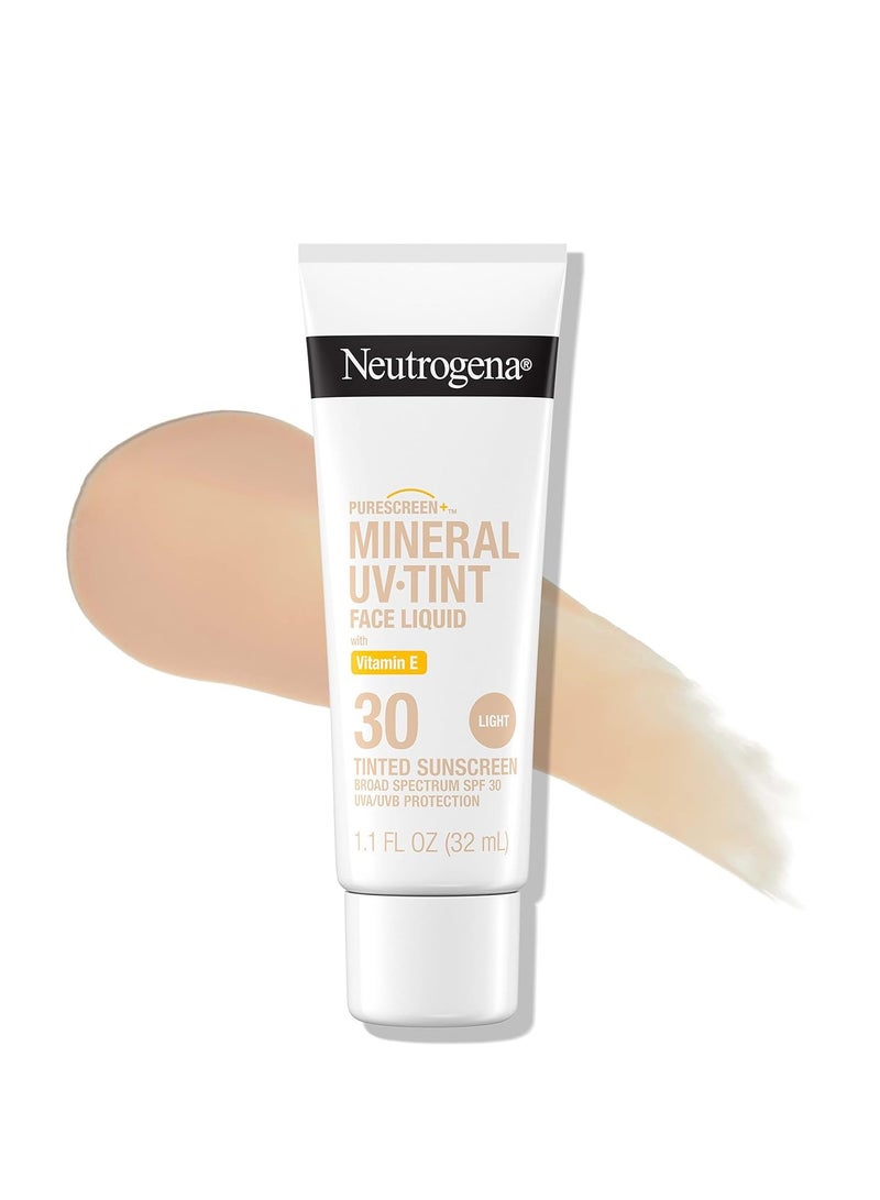 نيوتروجينا Neutrogena Purescreen+ Tinted Sunscreen for Face with SPF 30, Broad Spectrum Mineral Sunscreen with Zinc Oxide and Vitamin E, Water Resistant, Fragrance Free, Light, 1.1 fl oz 32 mlml - Image 1