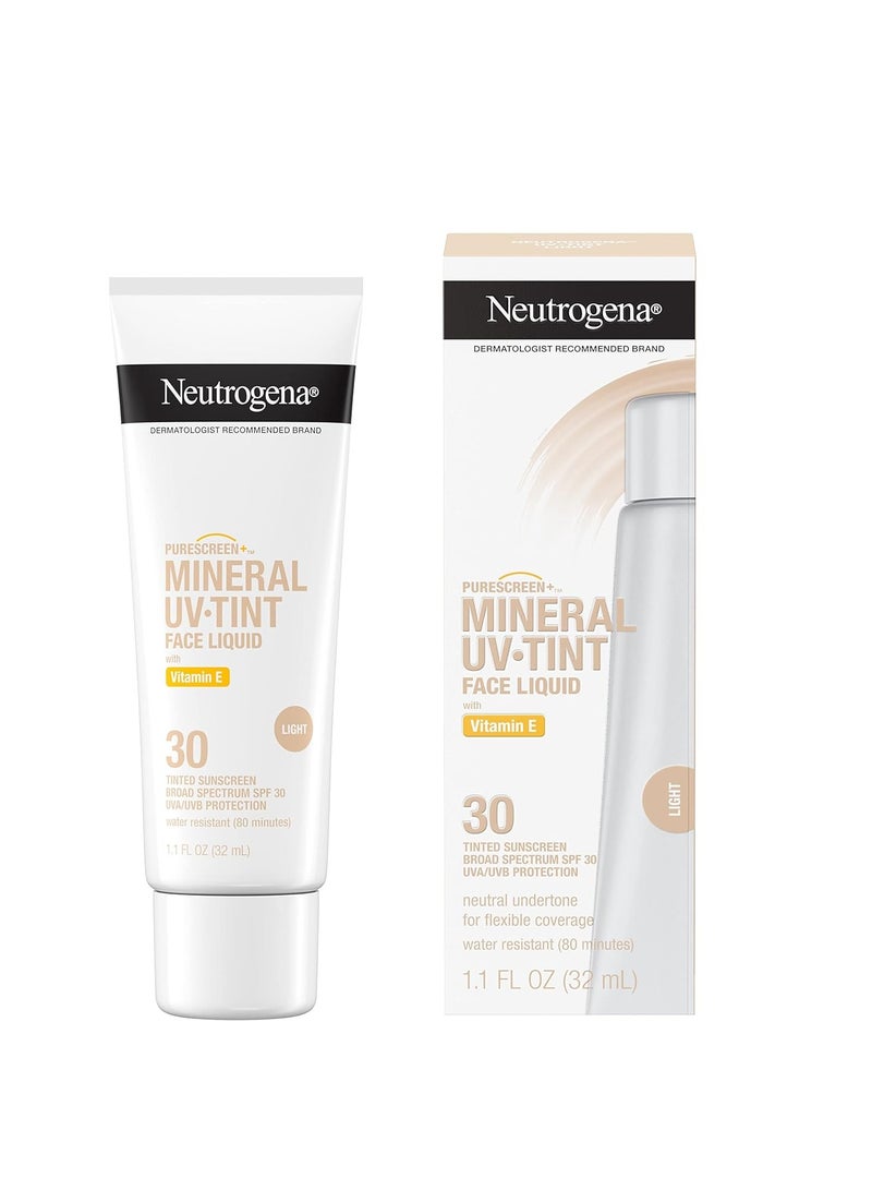 نيوتروجينا Neutrogena Purescreen+ Tinted Sunscreen for Face with SPF 30, Broad Spectrum Mineral Sunscreen with Zinc Oxide and Vitamin E, Water Resistant, Fragrance Free, Light, 1.1 fl oz 32 mlml - Image 2