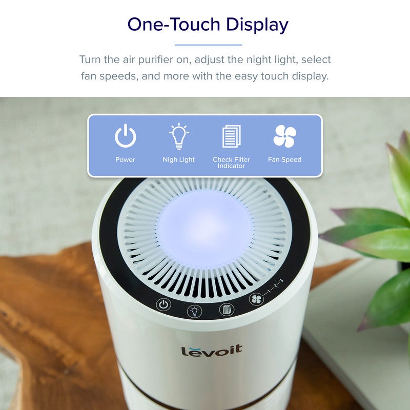 Air Purifiers for Home, High Efficient Filter for Dust and Pollen in Bedroom, Filtration System Odor Eliminators for Office with Optional Night Light LV-H132 White